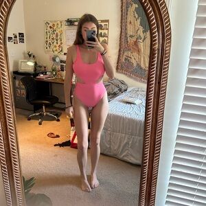 Medium neon pink Aerie full piece cutout swim suit!